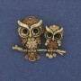 Brooch Pendant Owl Yellow Rhinestones Gold-tone Metal 37x29mm+