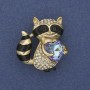 Brooch Pendant Eeyore Raccoon with Rhinestones Crystal Heart Golden Metal 32x30mm+