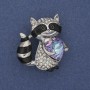 Brooch Pendant Raccoon with white crystals crystal heart silver metal 32x30mm+