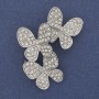 Brooch Pendant Butterflies with White Rhinestones Silver Metal 44x33mm