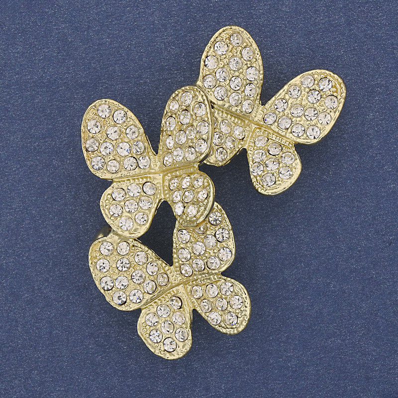 Brooch Pendant Butterflies White Crystals Gold-tone Metal 44x33mm