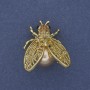 Brooch Pendant Butterfly multicolor rhinestones beige bead gold-tone metal 26x33mm