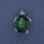 Brooch Pendant Turtle Green Crystal Silver Metal 24x18mm