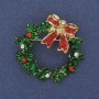 Brooch Pendant Christmas Wreath Enamel Crystals Gold-tone Metal 36mm+