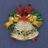 Brooch Pendant New Year Bells Enamel with Crystals Golden Metal 45x47mm+