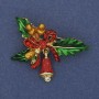 Brooch Pendant New Year Branch with Bow and Bell, enamel, crystals, golden metal, 44x30mm+