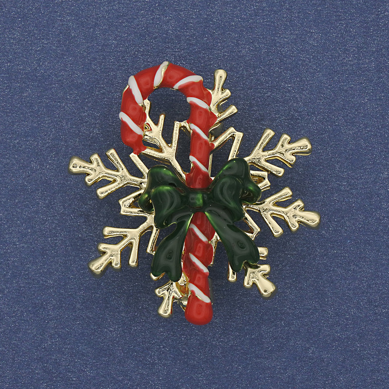 Brooch 'Snowflake with Candy' in Golden Metal 30mm +