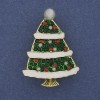 Brooch Pendant Christmas Tree Green and White Enamel with Rhinestones and Pearl Gold-Tone Metal 40x30mm +