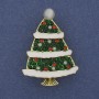 Brooch Pendant Christmas Tree Green and White Enamel with Rhinestones and Pearl Gold-Tone Metal 40x30mm +