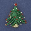 Brooch Pendant Christmas Tree Green Enamel with Rhinestones Gold-Tone Metal 43x37mm +