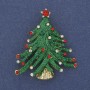 Brooch Pendant Christmas Tree Green Enamel with Rhinestones Gold-Tone Metal 43x37mm +