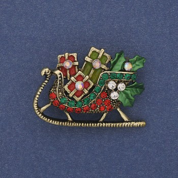 Brooch Christmas Sani colorful enamel crystals golden metal 35x24mm +