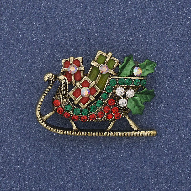 Brooch Christmas Sani colorful enamel crystals golden metal 35x24mm +