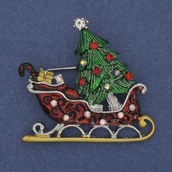 Brooch 'New Year Sani' in colored enamel with rhinestones, silver metal 42x39mm +