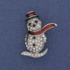 Brooch Snowman enamel white rhinestones silver metal 32×22mm +