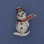 Brooch Snowman enamel white rhinestones silver metal 32×22mm +
