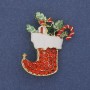 Brooch Pendant Christmas Boot enamel red rhinestones golden metal 38×28mm +