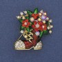 Brooch Christmas Boot Enamel Crystals Gold-tone Metal 37x32mm +