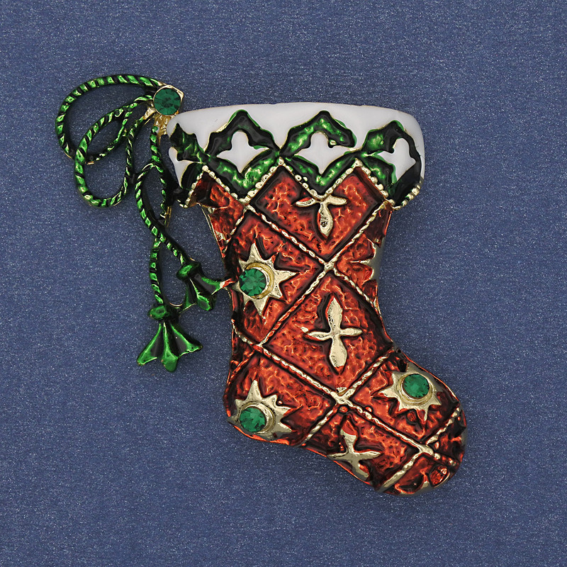 Brooch 'New Year Boot' enamel in golden metal 45×34mm +
