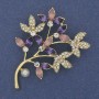 Brooch 'Twig' with multicolor rhinestones, pearl, gold-toned metal 60x42mm +