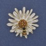 Brooch pendant Flower white and yellow enamel crystals golden metal, diameter 38mm +