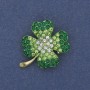 Brooch Pendant Clover with White and Green Rhinestones on Gold-Tone Metal, 28x24 mm +