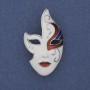 Brooch Mask White Black Red Enamel Silver Metal 40×23mm+