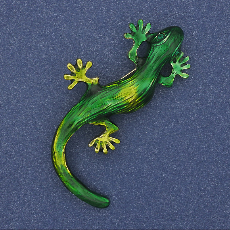 Lizard Brooch Pendant Green Enamel 58x28mm+