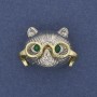 Brooch pendant Cat in Glasses with Green Rhinestones Silver Metal 29x21mm+