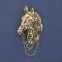 Brooch Horse Rhinestones Pearls Golden Chain 46x29mm+