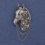 Brooch Horse with Rhinestones and Pearls Silver Chain 46x29mm+