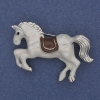 Brooch Pendant Horse White Enamel Silver Metal 46x28mm+