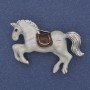 Brooch Pendant Horse White Enamel Silver Metal 46x28mm+