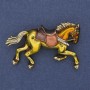 Brooch Horse Yellow Enamel with White Rhinestones Gold-Tone Metal 50×32mm+
