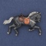 Brooch Horse Gray Enamel with White Crystals Gold-tone Metal 50x32mm+