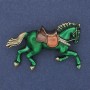 Brooch Horse Green Enamel with White Rhinestones Gold-tone Metal 50x32mm+