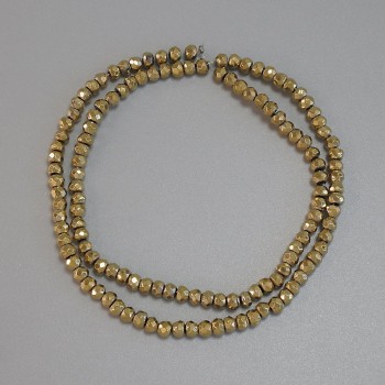 Hematite Beads Gold-Colored Faceted Rondelle 4x3mm+ on Thread, 38cm+ Length
