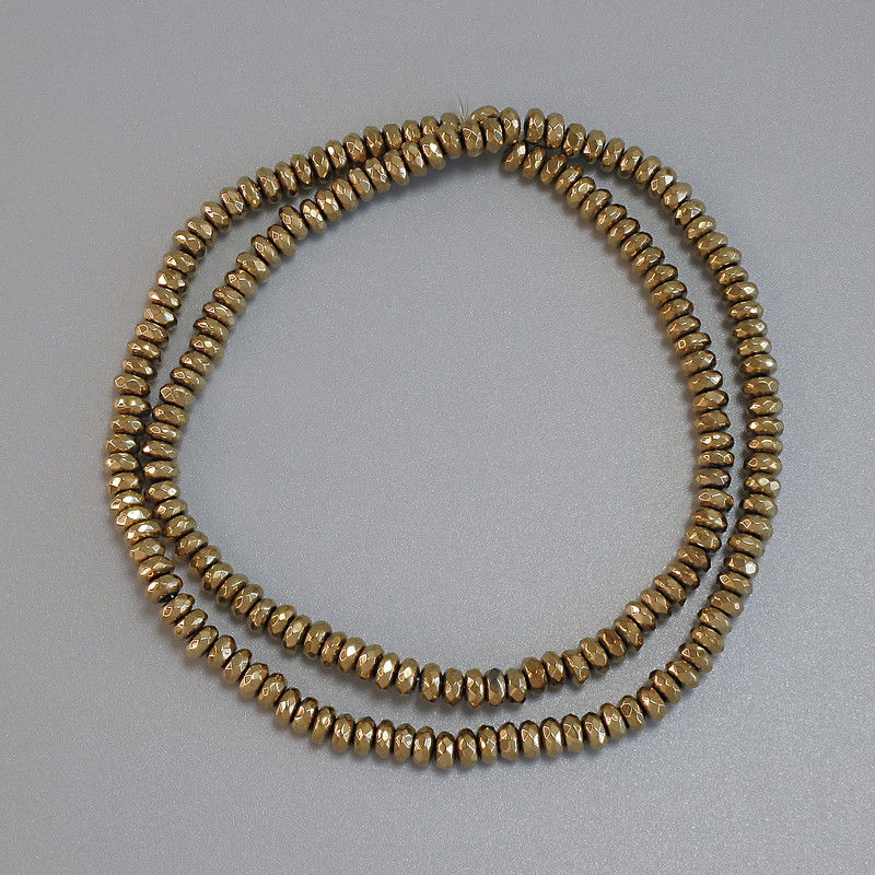 Hematite Beads Gold-Colored Faceted Rondelle 4x2mm± on thread, length 38cm+