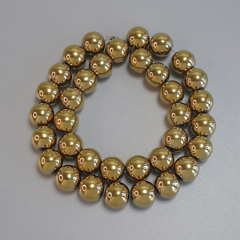 Hematite Beads Gold Color Smooth Round 12mm± on Thread, 40cm+ Length