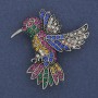 Brooch Colibri with colored rhinestones on silver metal 45x42mm+