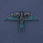 Brooch Pendant - Grey and Blue Enamel Swallow on Silver Metal 78x50mm+