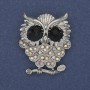 Owl Brooch with Rainbow and Black Rhinestones on Silver Metal 31×38 mm+