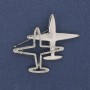 Brooch pendant Aircraft with white crystals, silver metal 43x50mm+
