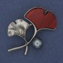 Brooch Branch Red Pearl Silver Metal 48x38mm+