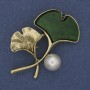 Brooch 'Branch' Green color Pearl in Golden Metal 48x38mm+