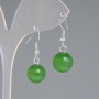 Earrings Green Cat's Eye Smooth Sphere, diameter 12mm±, length 30mm±, Silver Metal