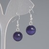 Earrings Purple Cat's Eye Smooth Bead, diameter 11.5mm +-, length 30mm +-, silver metal