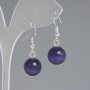 Earrings Purple Cat's Eye Smooth Bead, diameter 11.5mm +-, length 30mm +-, silver metal