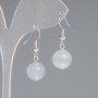 Earrings in Gray Cat's Eye with Smooth Bead, diameter 11mm±, length 30mm±, Silver Metal