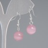 Pink Cat's Eye Bead Earrings, Smooth Round Bead Ø 11.5 mm ±, Length 30 mm ±, Silver Tone Metal